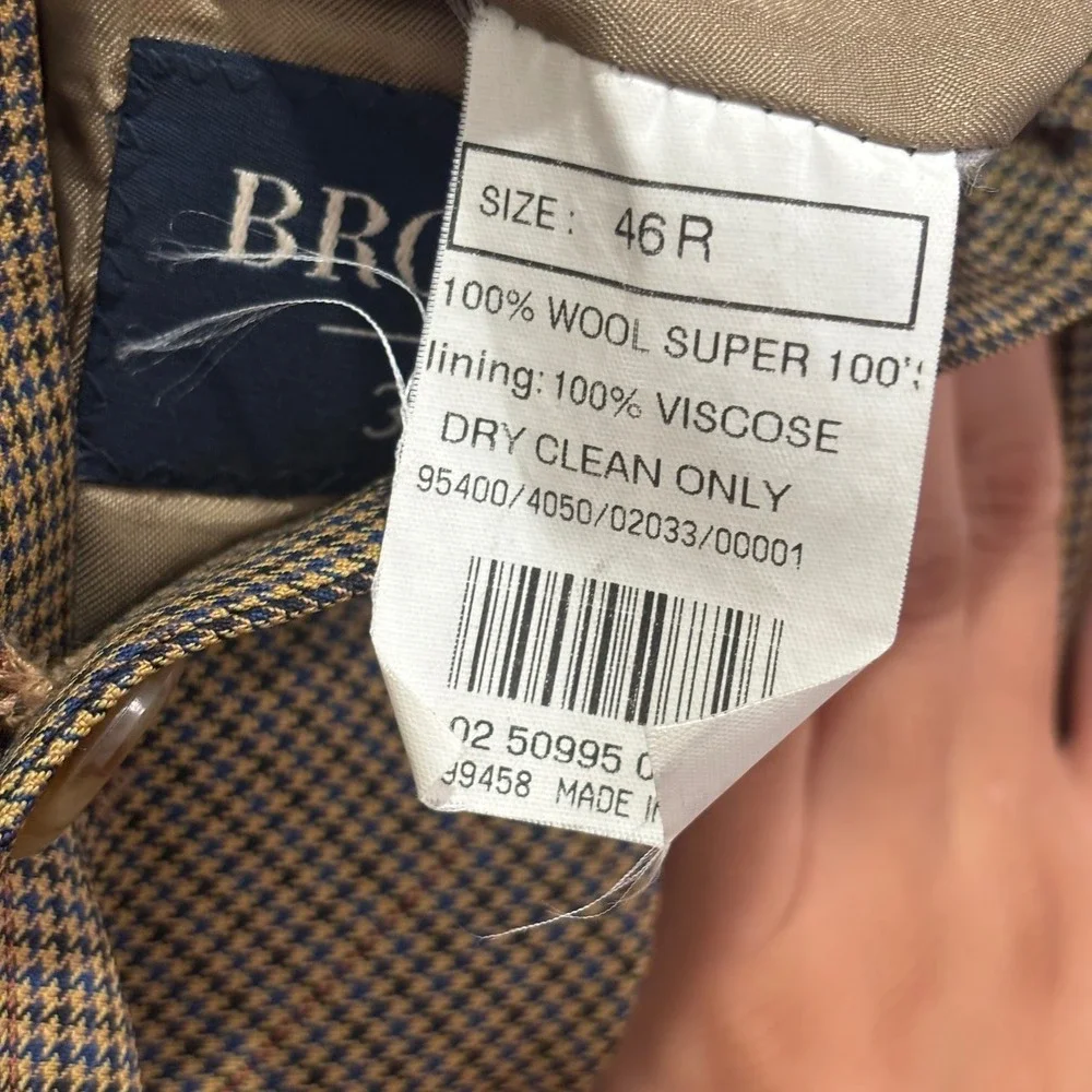 Brooks Brothers 346 Mens 46R Brown Houndstooth Super 100s Wool 3 Button Blazer
